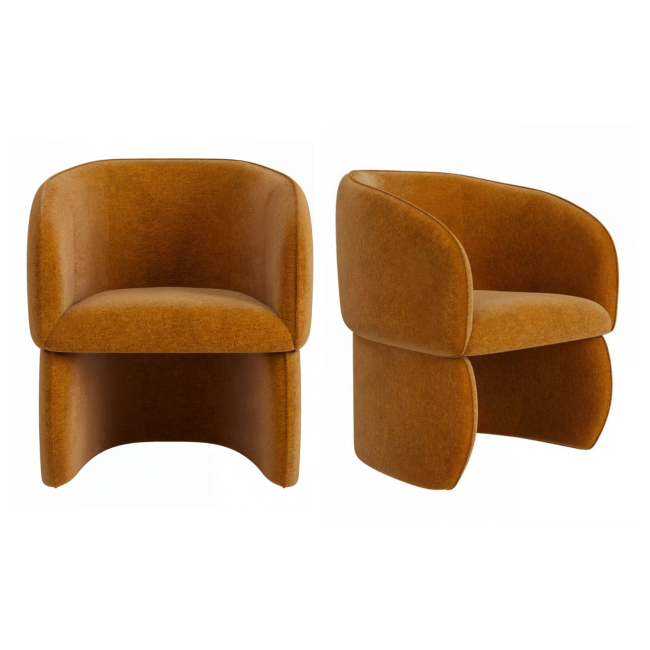 Set of 2 Curved Tan Textured Upholstered Dining Chairs - Lottie