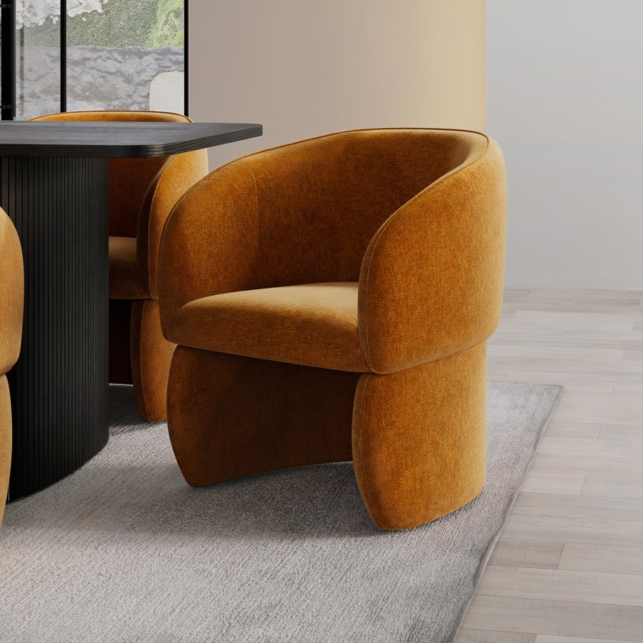 ONLY OPENED - Curved Gold Luxury Fabric Dining chair - Lottie