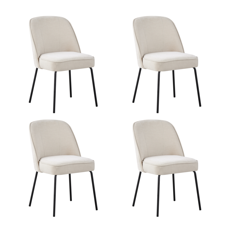 Set of 4 Beige Upholstered Dining Chairs with Piped Detail - Leighton