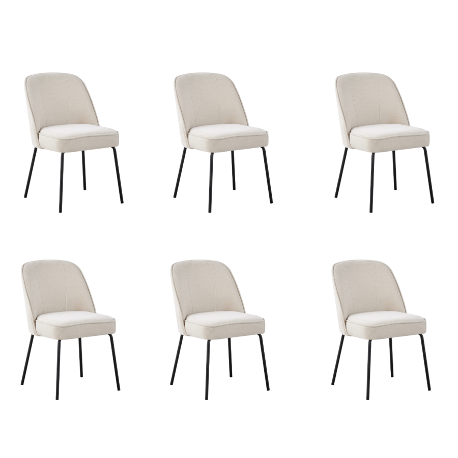 Set of 6 Beige Upholstered Curved Dining Chairs - Celia