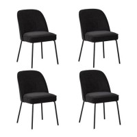 Set of 4 Black Fabric Dining Chairs with Piped Detail - Leighton