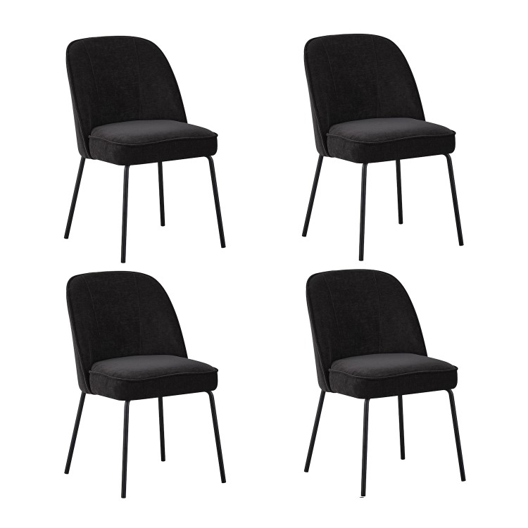 Set of 4 Black Upholstered Dining Chairs with Piped Detail - Leighton