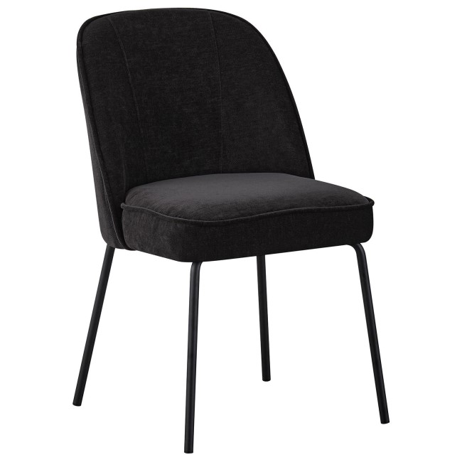 Set of 4 Black Fabric Dining Chairs with Piped Detail - Leighton