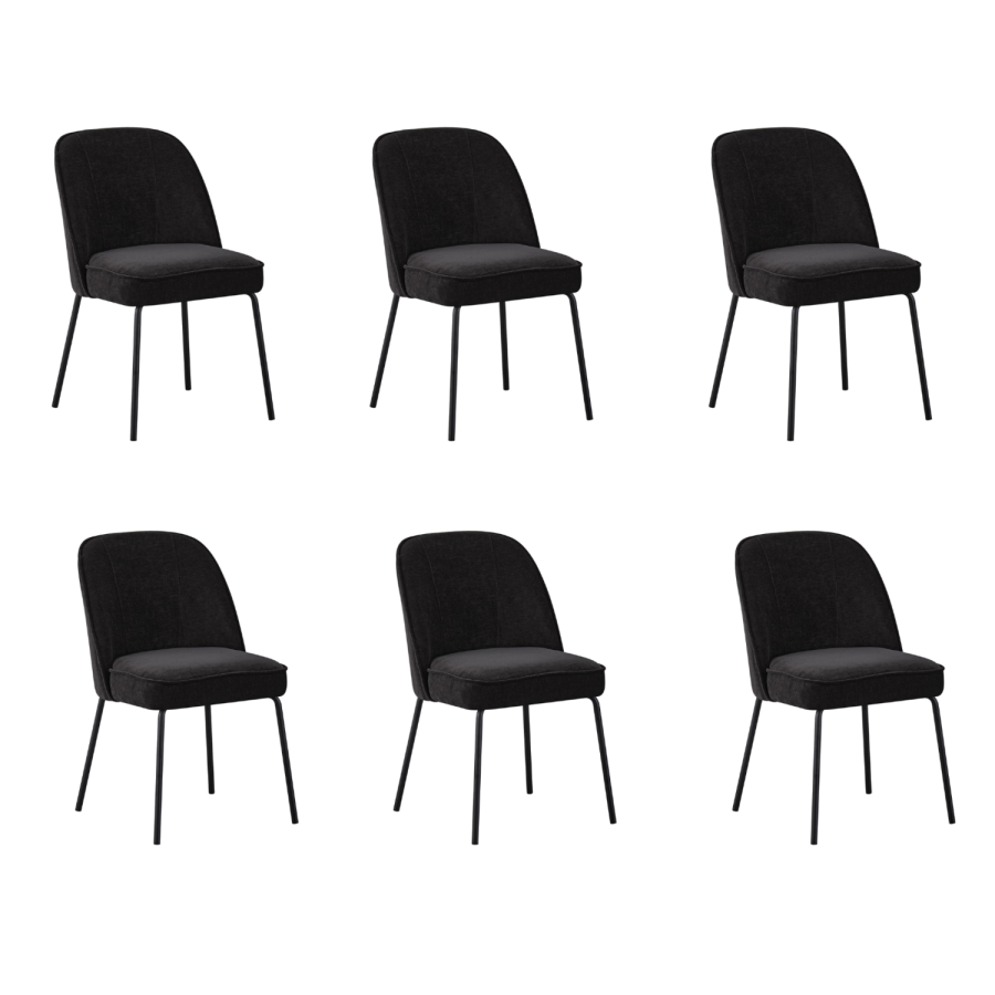 Set of 6 Black Upholstered Curved Dining Chairs - Celia