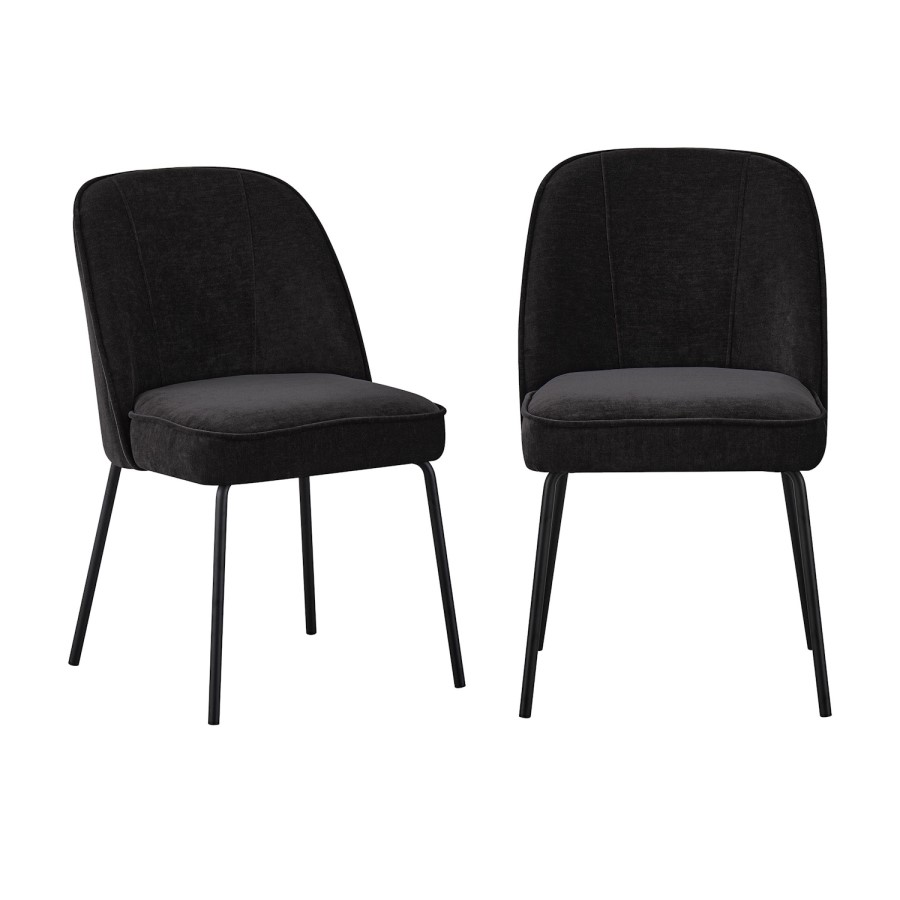 Set of 6 Black Upholstered Curved Dining Chairs - Celia