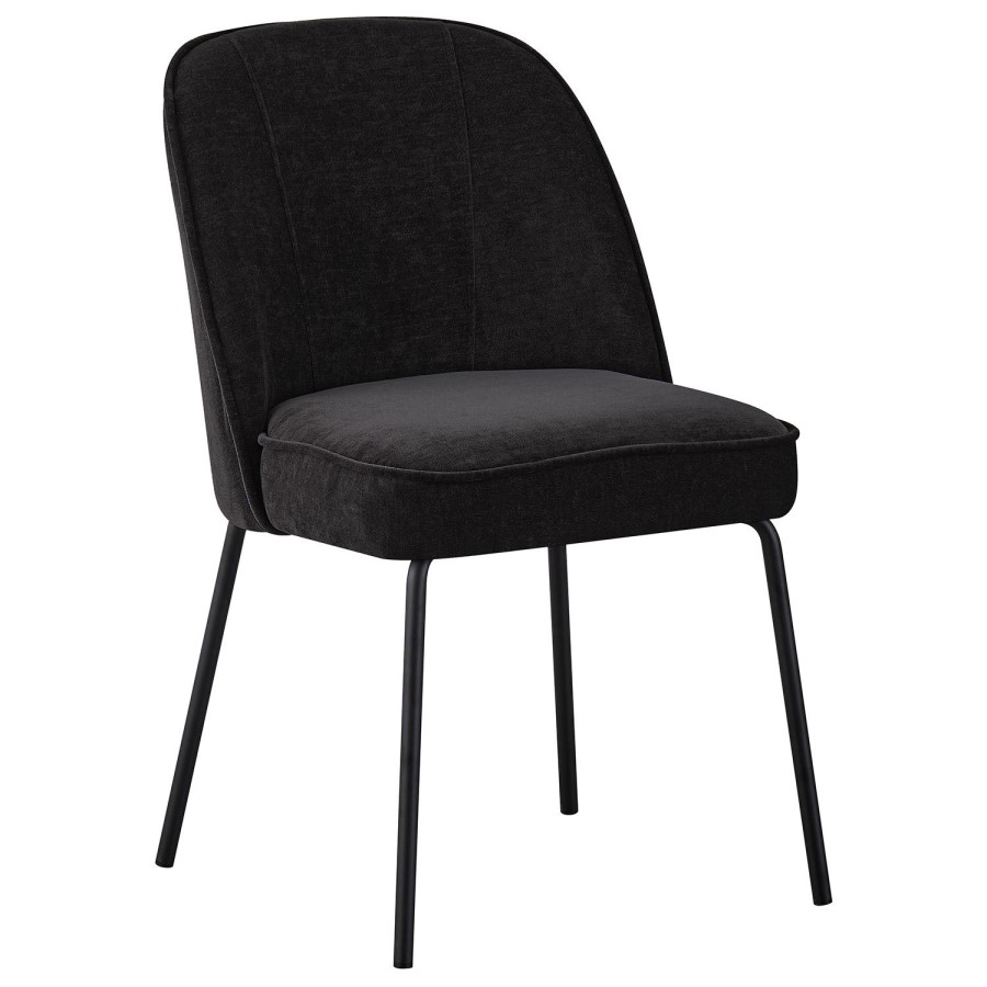 Set of 6 Black Upholstered Curved Dining Chairs - Celia