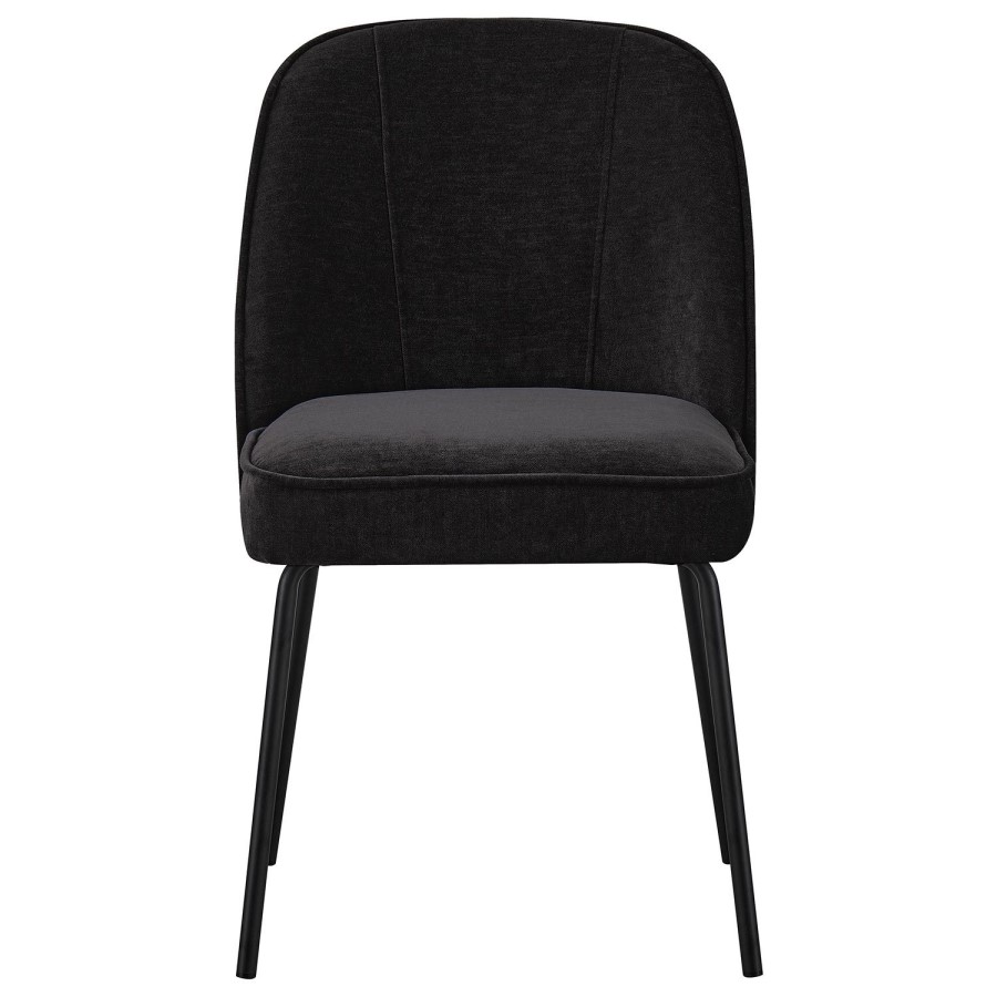 Set of 6 Black Upholstered Curved Dining Chairs - Celia