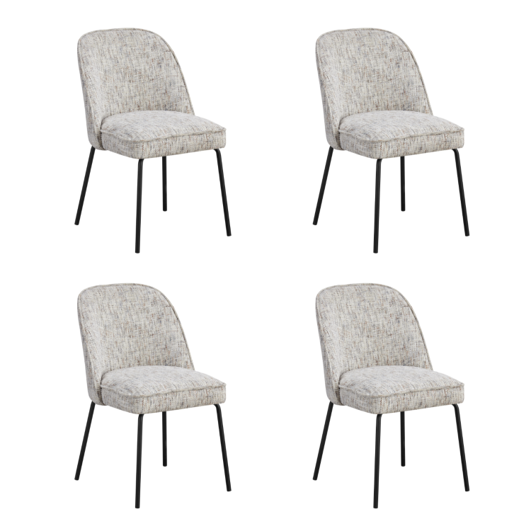 Set of 4 Curved Dining Chairs in Neutral Coloured Fabric - Leighton