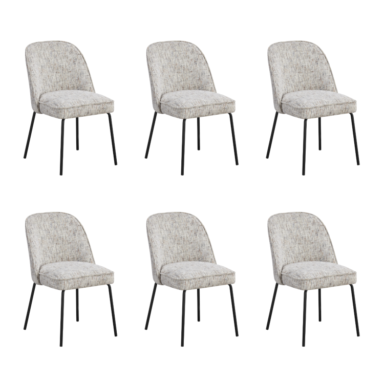 Set of 6 Curved Dining Chairs in Neutral Coloured Fabric - Leighton