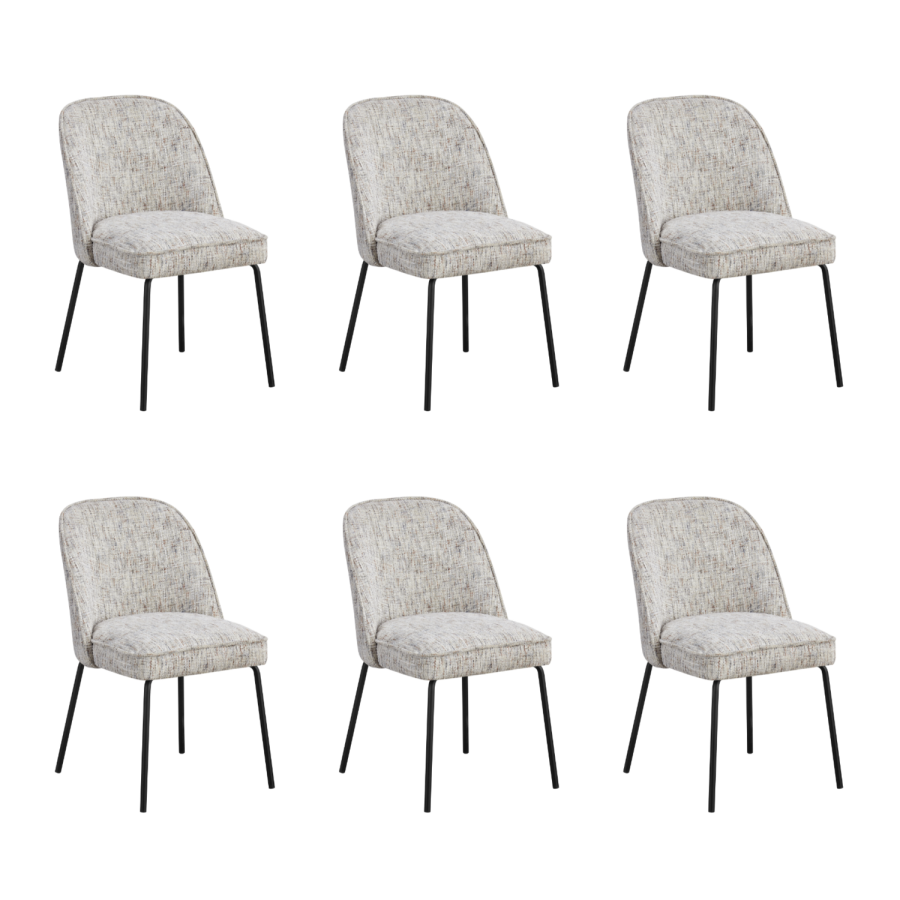 Set of 6 Neutral Upholstered Curved Dining Chairs - Celia