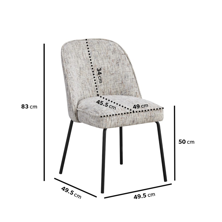 Set of 6 Neutral Upholstered Curved Dining Chairs - Celia
