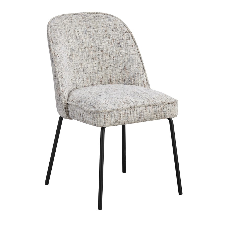 Set of 6 Neutral Upholstered Curved Dining Chairs - Celia