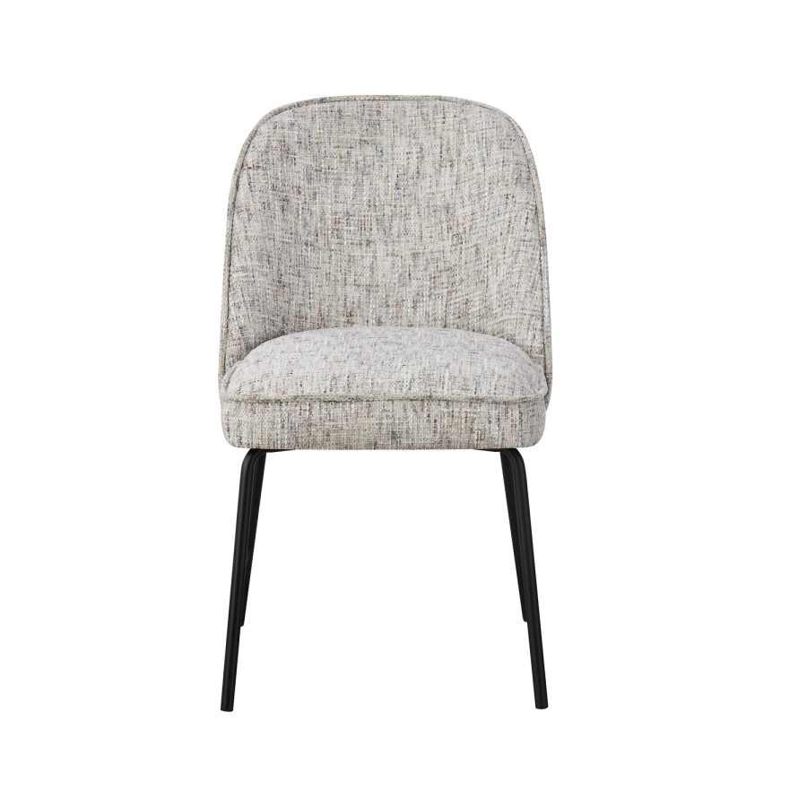 Set of 6 Neutral Upholstered Curved Dining Chairs - Celia