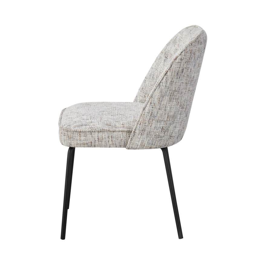 Set of 6 Neutral Upholstered Curved Dining Chairs - Celia