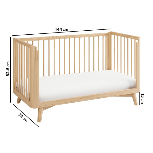 Wooden Convertible 3-in-1 Cot Bed and Mattress 140 x 70 cm - Luna