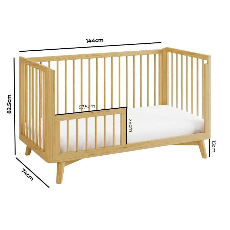 Wooden Convertible 3-in-1 Cot Bed and Mattress 140 x 70cm - Luna