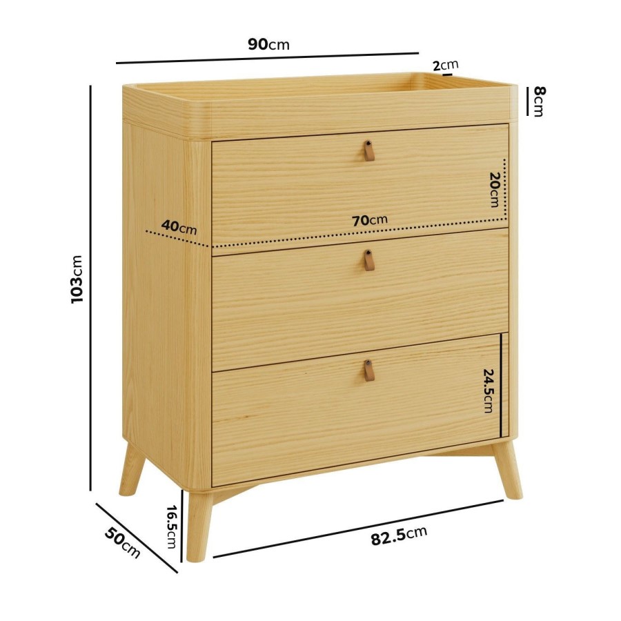 Wooden Chest of 3 Drawers - Luna