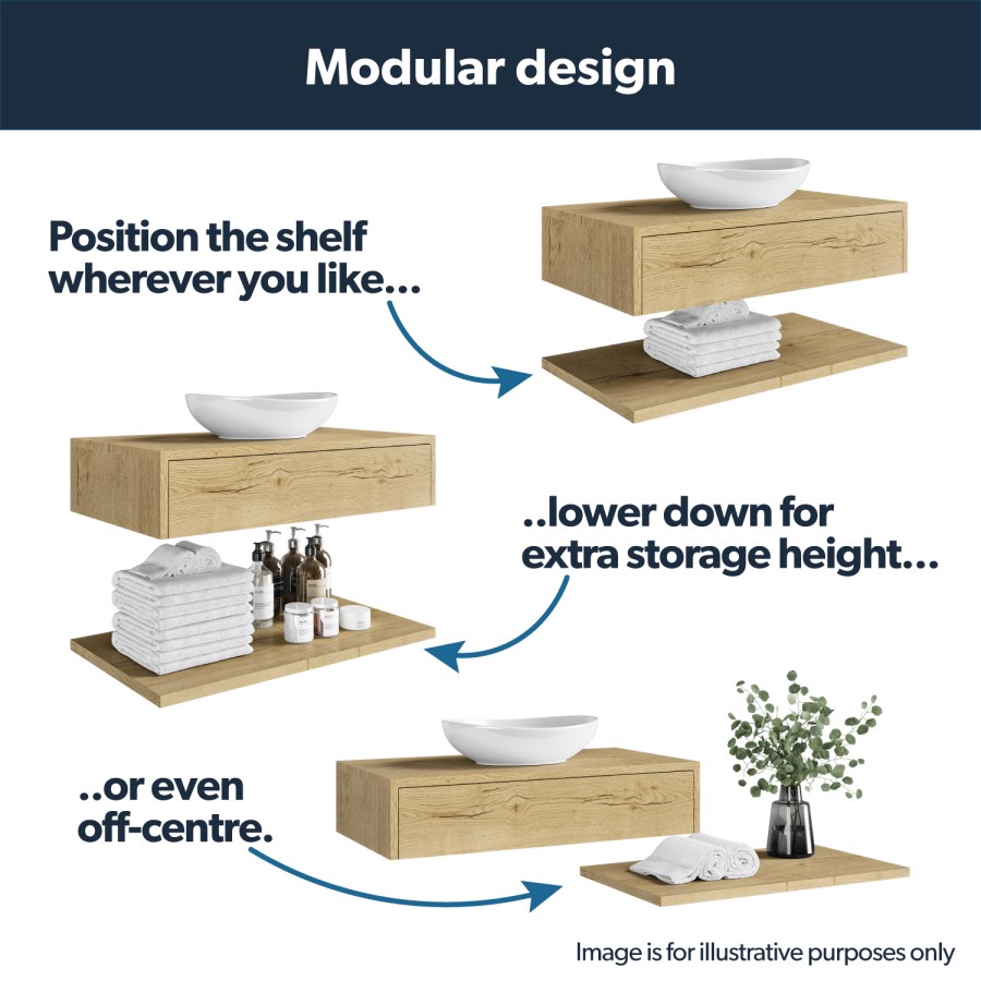 1200mm Oak Wall Hung Countertop Double Vanity Unit with Black Square Basin and Shelf - Lugo