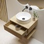 Grade A1 - 600mm Oak Wall Hung Countertop Vanity Unit with Round Basin and Shelves - Lugo