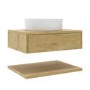 Grade A1 - 600mm Oak Wall Hung Countertop Vanity Unit with Round Basin and Shelves - Lugo