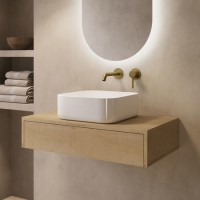 800mm Oak Wood Effect Wall Hung Countertop Vanity Unit with Curved Square Basin - Lugo