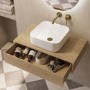 800mm Oak Wood Effect Wall Hung Countertop Vanity Unit with Curved Square Basin - Lugo
