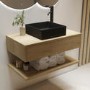 800mm Oak Wall Hung Countertop Vanity Unit with Black Square Basin and Shelf - Lugo