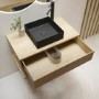 800mm Oak Wall Hung Countertop Vanity Unit with Black Square Basin and Shelf - Lugo