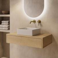 800mm Oak Wall Hung Countertop Vanity Unit with Square Basin - Lugo
