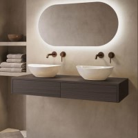 1200mm Walnut Wood Effect Wall Hung Countertop Vanity Unit with Oval Basin - Lugo