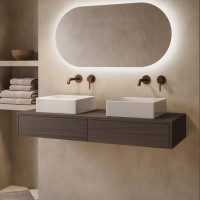 1200mm Walnut Wall Hung Countertop Vanity Unit with Square Basin - Lugo
