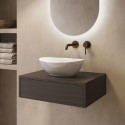 BUN/LUGOW600/102599 600mm Walnut Wood Effect Wall Hung Countertop Vanity Unit with Oval Basin - Lugo