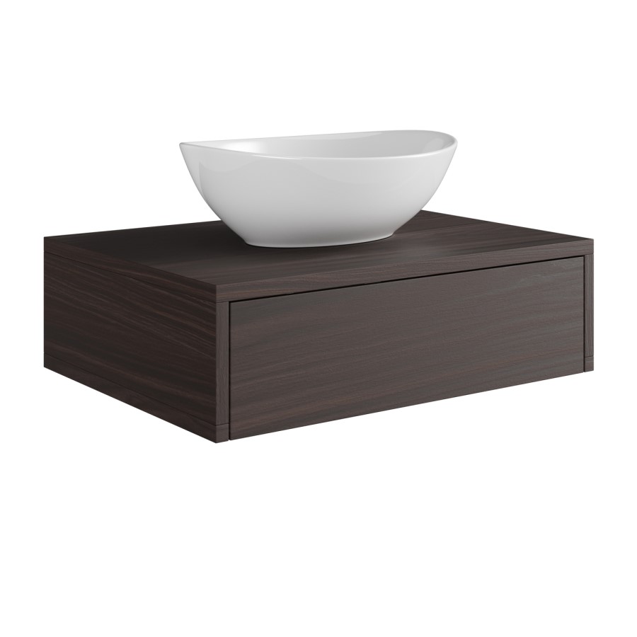 600mm Walnut Wood Effect Wall Hung Countertop Vanity Unit with Oval Basin - Lugo