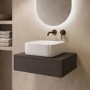 600mm Walnut Wall Hung Countertop Vanity Unit with Curved Square Basin - Lugo