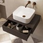 600mm Walnut Wall Hung Countertop Vanity Unit with Curved Square Basin - Lugo