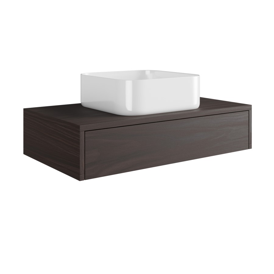 800mm Walnut Wall Hung Countertop Vanity Unit with Curved Square Basin - Lugo