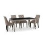 Louis 160cm Mirrored Dining Table with 4 Crushed Velvet Dining Chairs in Silver 