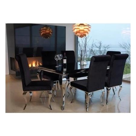 Louis Mirrored Dining Set in Black with 160cm Table & 6 Velvet Chairs - Vida Living