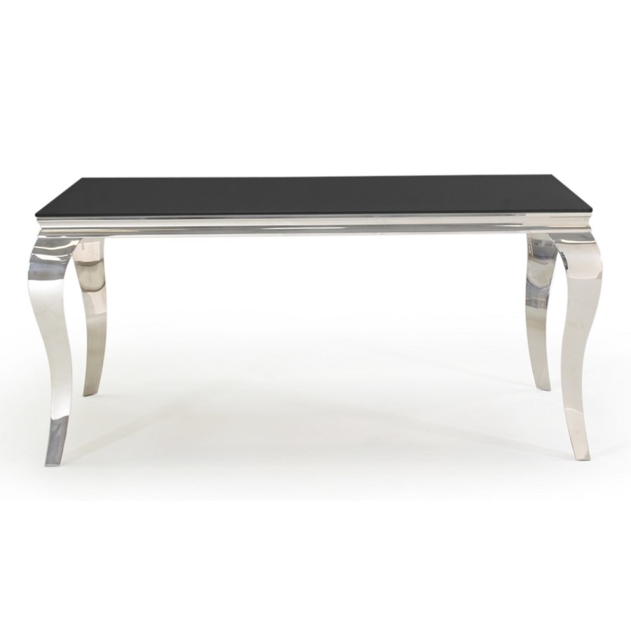 Louis Mirrored Dining Set in Black with 160cm Table & 6 Velvet Chairs - Vida Living