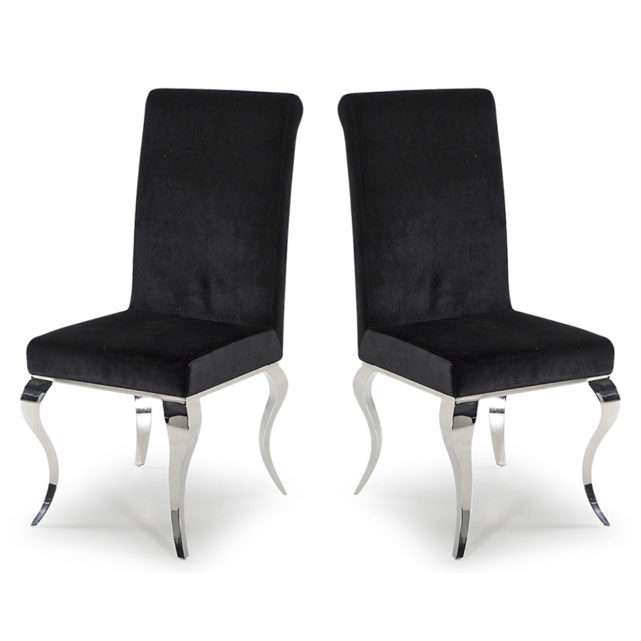 Louis Mirrored Dining Set in Black with 160cm Table & 6 Velvet Chairs - Vida Living