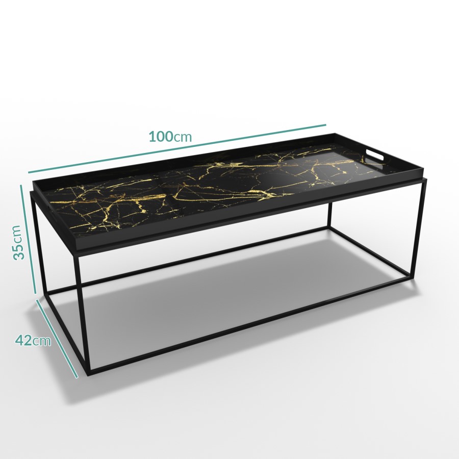 Black Tray Tables with Gold Marble Design - Coffee - Lux