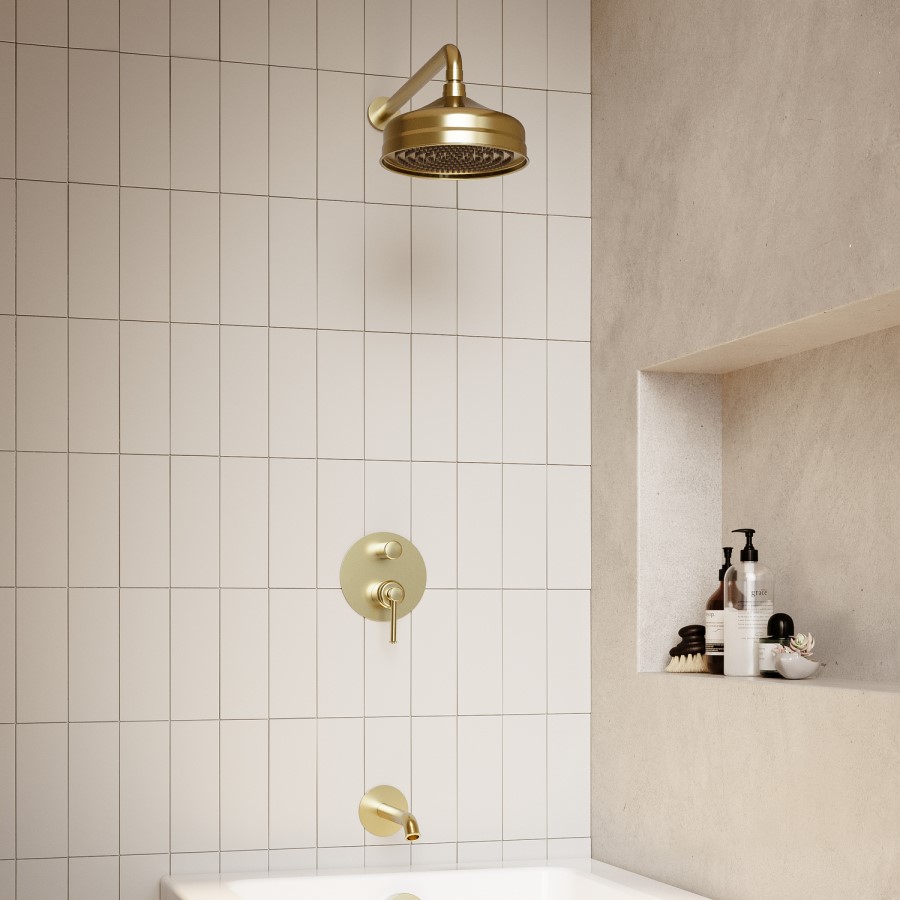 Brushed Brass 2 Outlet Wall Mounted Mixer Shower Set With Bath Filler Spout - Lyla
