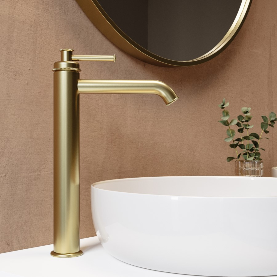 Brushed Brass Tall Basin Mixer Tap & Bath Filler Tap with Concealed Valve Pack - Lyla