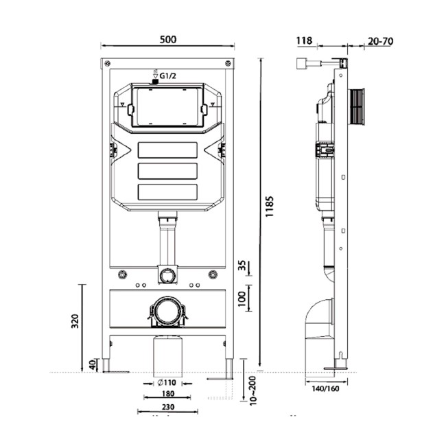 Concealed Dual Flush Cstern 1180mm Wall Mounted WC Frame with  Dual Flush Plate in Satin - Live Your Colour