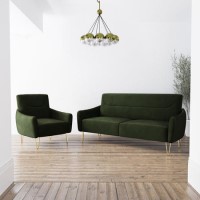 2 Seater Sofa and Armchair Set in Dark Green Velvet - Lyle