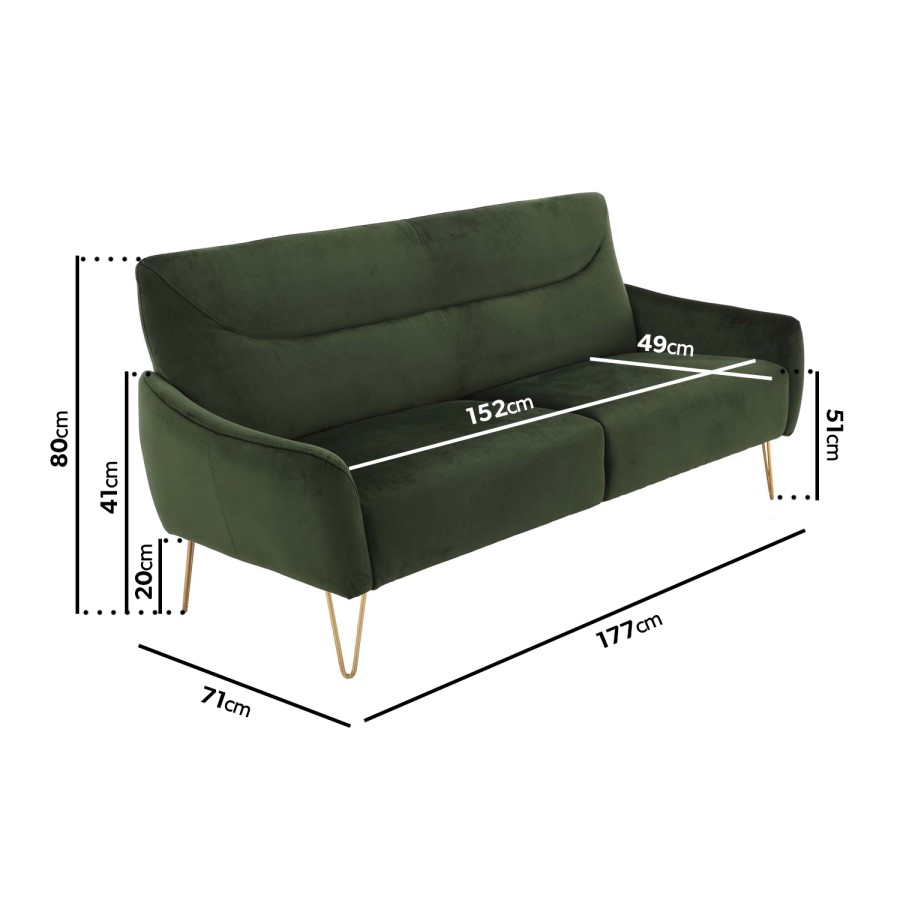 2 Seater Sofa and Armchair Set in Dark Green Velvet - Lyle