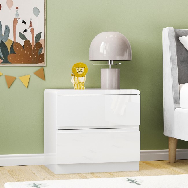 Kids White High Gloss 2 Drawer Bedside Table - Lyra