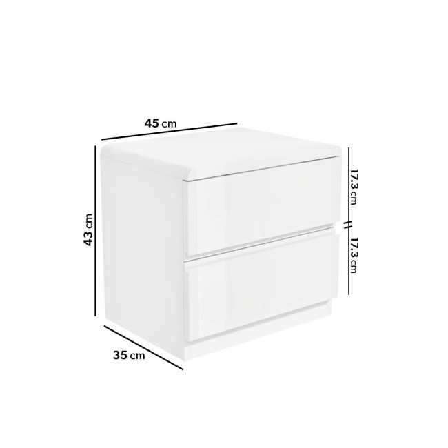 Kids White High Gloss 2 Drawer Bedside Table - Lyra