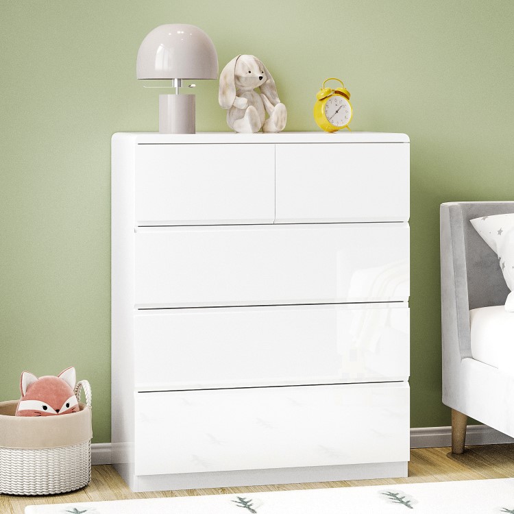 Kids White High Gloss Chest of 5 Drawers - Lyra