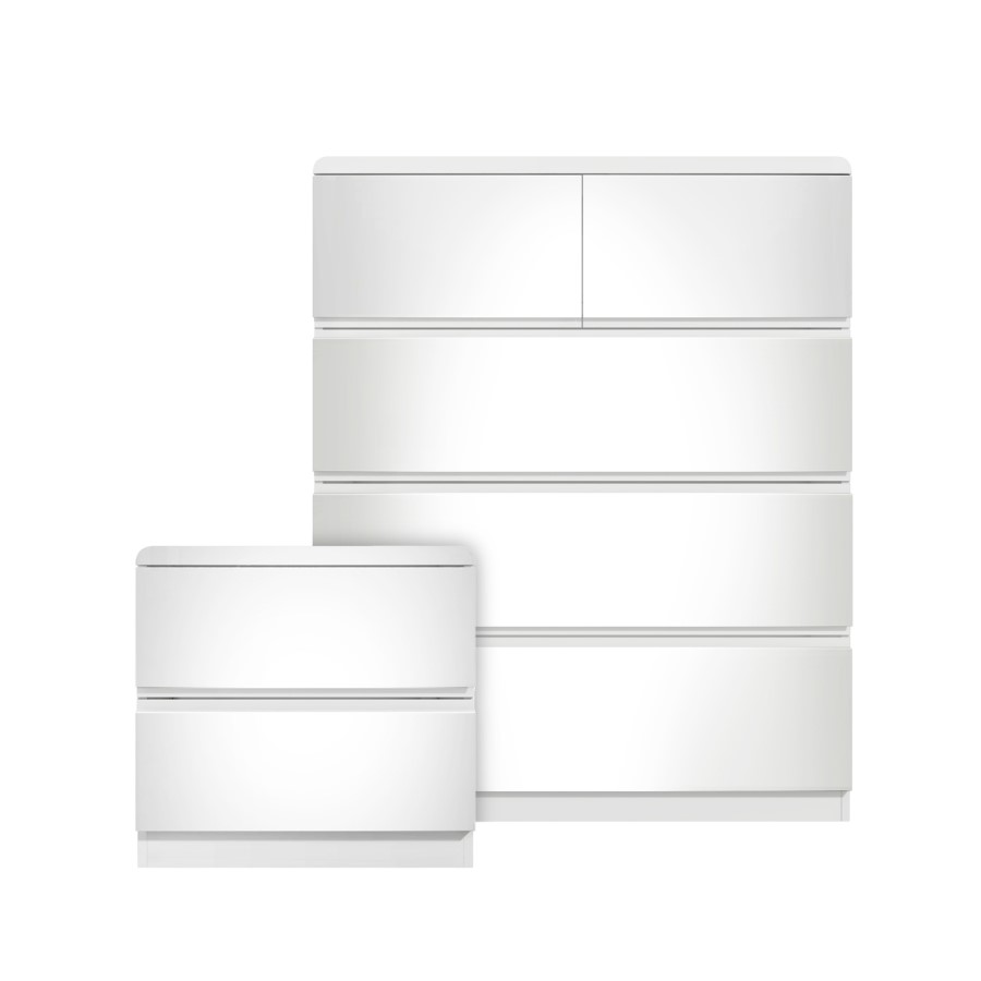 White Bedside Table and Chest of Drawers Set - Lyra